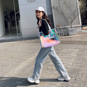 Laser Bag Handbag Laser Bag Womens Summer Jelly Short Trip Handbag Color PVC Transparent Womens Bag