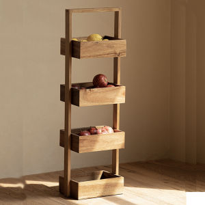 Living Room Multi-layer Storage Rack Stand Wood Fruit Vegetable Snack Organizer Simple Kitchen Partition Shelf No-drilling Needed