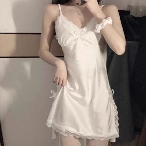Sweet Ice Silk Short Sleeve Sleepwear Womens Summer New Style Thin Home Clothes Set Cute Student Outdoor Wearable Nightgown