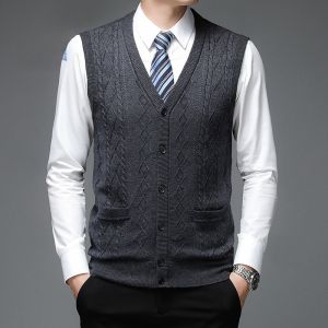 ROMON | Romon Mens Knitted Wool Sweater Vest Autumn Style Open Cardigan V-neck Business Casual Sleeveless Yarn Mans Vest