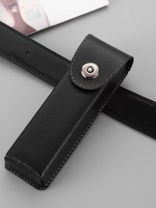 Convenient Portable Belt Mounted Reading Glasses Case: Simple Anti-Pressure Straight Leather Box Magnetic Attraction Eyewear Holder