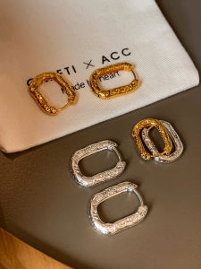 Elegant Silver Tone Metal Hoop Earrings Simple Fashion Womens Jewelry Geometric Pattern Yellow Bronze Material