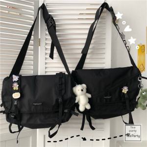 INS Retro Street Large-Capacity Crossbody Bag Japanese Style Harajuku Black Hong Kong Style Messenger Bag Men and Women Neutral Functional Bag