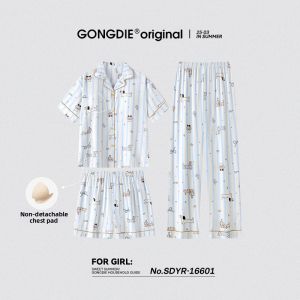 GONGDIE | Cartoon Dachshund Women Summer Sleepwear Set 3Pcs