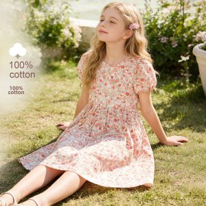 DOMIO | Cotton French Sweet Style Puff Sleeve Floral Dress