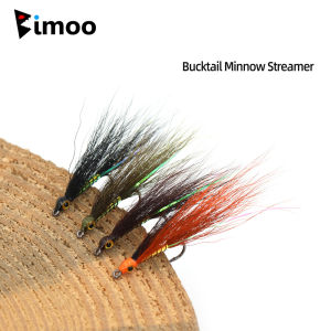 4PCS #6 Classic Bucktail Fly 3D Fish Eye Minnow Streamer Fly Barbed Hook Baitfish Fly Fishing Flies Bass Pike Fishing