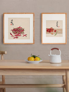 New Chinese Style Restaurant Decorative Painting Japanese Original Wood Grain Fruit And Vegetable Kitchen Triptych Artwork