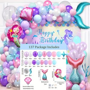 137PCS Mermaid Birthday Party Balloon Arch Garland Set for Summer Party Celebration Indoor and Outdoor Decoration Supplies