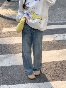 Blue Straight Leg Jeans Womens Casual Commute Slimming Wide Leg Long Pants Fall New Style Yang Bubble High Waist Denim