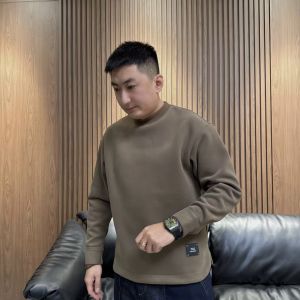 Mens Fleece Lined Thickened round Neck Sweatshirt Pure Color Buttoned Casual Warmth Fall Winter Bottom Split Comfortable Base Shirt