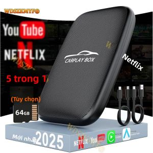 Hộp Điều Khiển Không Dây 5 Trong 1 Carplay AI Bộ Chuyển Đổi Android Auto Hỗ Trợ YouTube Netflix Đa Phương Tiện Kết Nối Tự Động Cho Ô Tô
