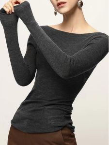 Elegant Knitted Wool Sweater Womens Slim Fit Base Layer Shirt One Shoulder Design Comfortable Soft Material Commute Style