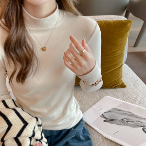 Dralon Half Turtleneck Bottoming Shirt Womens Autumn and Winter Inner Wear Middle-Collar Long Sleeve Can Be Outwear Shoulder T-Shirt Heattech Tops