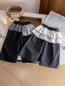 Girls Spring Autumn Wide Leg Pants Korean Style Floral Edge Curtain Pants Fashionable Single Pants for Younger Children