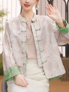 Womens Casual Loose Style Floral Embroidery Spring Autumn Jacket Middle-Aged Moms Outerwear Traditional Chinese Top