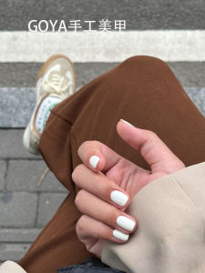 Wear Armor Pure Color White Glaze Surface Waterproof Short Mid Length Long Length Nail Stickers Square Head Fake Nails Pregnant Women