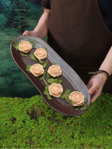 Creative Black Truffle Handmade Shrimp Paste Hot Pot Mushroom Soup Dish Rectangular Adult Meat Dish Chinese Style Dinnerware