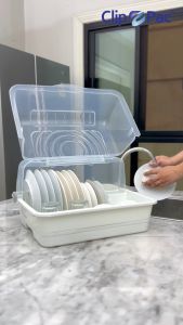 Clip Pac Mono ที่คว่ำจาน 1 ชั้น พร้อมถาดรองน้ำ ใส่จาน ชามและถ้วย ได้มากกว่า 15 ใบ พร้อมช่องใส่ช้อนส้อม