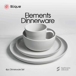 SLIQUE Dinnerware Set of 4 Glazed Stoneware High Quality Ceramic Surface Chip resistant Element Collection
