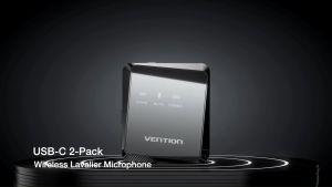 Vention NCBB0 USB-C 2-Pack Wireless Lavalier Microphone Black Type USB-C Port Up to 50 Meters Stable 32kHz Rate Working Up To 26 Hours Microphone