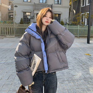Gray Blue Short down Jacket Women Winter New Korean Style Loose Thickened 90 White Duck down Thick Outerwear