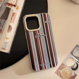 💗Internet celebrity trend+In stock+COD Premium contrasting blue brown striped 16 phone case suitable for iPhone 15/14/13/12/11promax with built-in baseball stand bracelet and lanyard