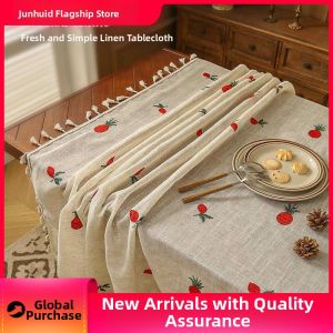 JUNHUIDA | Rustic Embroidered Linen Tassels Tablecloth