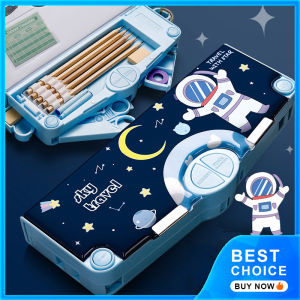 Childrens Cartoon  Stationery Box Boy Elementary School Students Multi-Functional Plastic Pen Box Female Strap Pencil Shapper Childrens Double-Layer Pencil Case