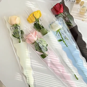 [5 Lembar] Plastik wrapping bunga LOVE YOU untuk 1 tangkai | pilihan warna pink putih hitam biru elegan - SB077