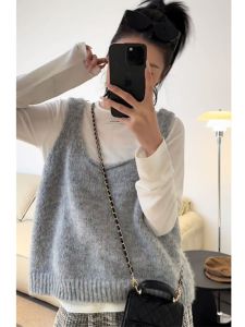 Thanh Lịch Dệt Kim Ngắn  Áo Hai Dây Nữ Thời Trang Màu Sắc Tinh Khiết Áo Lót Dễ Thương Lò Xo Phong Cách Đi Lại Mùa Thu Áo Khoác Ngoài Cần Thiết