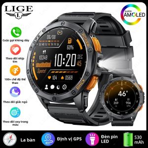 LIGE | Đồng Hồ Thông Minh LIGE GPS Dành Cho Nam Pin 530mAh Màn Hình AMOLED La Bàn Ngoài Trời Đèn Pin LED Gọi Bluetooth Theo Dõi Thể Dục & Giấc Ngủ