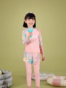 Đồ bơi bé gái tay dài quần dài chống nắng set 3 món phối vải lưới mềm mại trẻ trung màu sắc tươi sáng size từ 14kg - 38kg bộ bơi phù hợp bơi lội tắm biển cho bé học bơi vui chơi dưới nước trong các bể bơi
