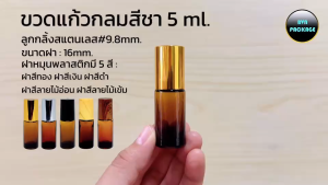 ขวด 5 มล. แก้วกลม หนา + ลูกกลิ้ง สแตนเลส+ฝา  (12ใบ)