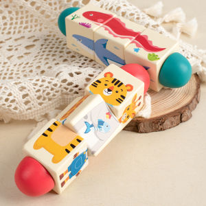 Kids Wooden Animal Spin Puzzle Toy Puzzle Spinning Animal Shape Matching Toy Baby Grasp Gnawing Rattle Toy Creative Turn Fun