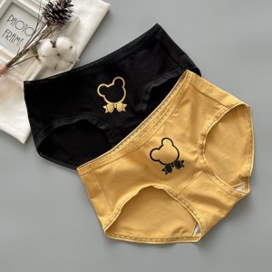 ใหม่ ผู้หญิง ผ้าฝ้าย ชุดชั้นใน นุ่ม ใส่สบาย น่ารัก การ์ตูน สามเหลี่ยมเอวกลางหมี กางเกง ต้านเชื้อแบคทีเรีย 2 แพ็ค กางเกงใน