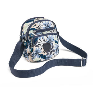 Oxford Cloth Canvas Bag Womens Fashionable Multi-layered Crossbody Shoulder Bag with Zipper Leisure Floral Print Handbag