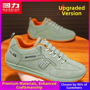 Warrior | Men Summer Retro Green Leather Casual Athletic Easy Slip-on Canvas Shoes