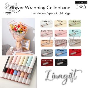 (5 Lembar) TRANSLUCENT SPACE GOLD EDGE - FLOWER WRAPPING PAPER PLASTIC CELLOPHANE GOLD LINE MATTE