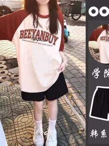 Bộ Đồ Thể Thao Mùa Hè Cho Bé Gái Áo Thun Cotton Tay Ngắn Phong Cách Đại Học Bộ Đồ Hai Mảnh Thời Trang Hợp Thời Trang Cho Bé Gái