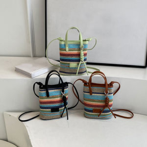 Mini Sọc Ống Hút Túi Đeo Ngang Cho Nữ Thời Trang Mùa Hè Túi Đeo Vai Dệt Xô Hình Bãi Biển Ví Có Khóa Cài