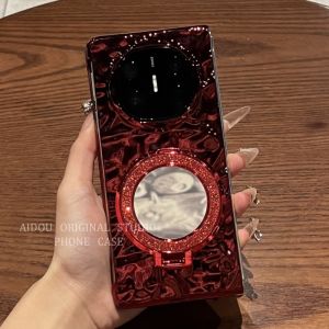 Huawei MateX6 Red Wave Pattern Mirror Stand Phone Case New Year Edition Fashionable Electroplated Anti-fall Protective Cover