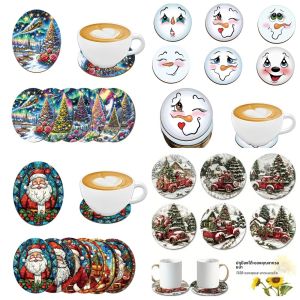 แผ่นรองแก้วไม้คริสต์มาส 6 ชิ้นสำหรับตกแต่งบ้านและสำนักงาน แผ่นรองแก้วตกแต่งสำหรับตกแต่งคริสต์มาส ของขวัญคริสต์มาสสำหรับเพื่อน