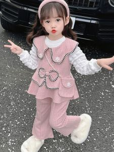 Sweet Stylish Spring Autumn Three-piece Set for Girls Korean Version Floral Print Long Sleeve Top Pants And Hat Ensemble