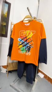 Bộ dài tay bé trai size đại 7-16 tuổi tay nối in chữ và hình vải mềm co giãn không bai xù