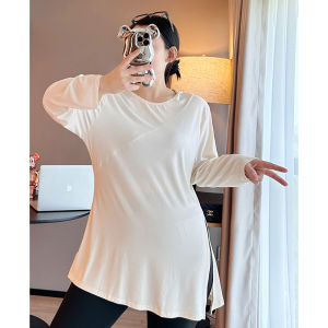 plus Size Fitness Sports Top Womens Long Sleeve Yoga Shirt Casual Hoodie Side Slit Design for plus Size Women over 200 Pounds