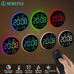 Đèn Tường LED RGB Có Đồng Hồ Hiển Thị Ngày Tháng Nhiệt Độ Và Điều Khiển Từ Xa Hẹn Giờ Báo Thức - Đèn Tường Đa Chức Năng Cho Phòng Ngủ Nhà Bếp