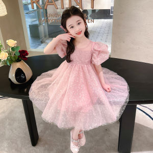 เด็กผู้หญิงเงาเลื่อมแขนฟองเจ้าหญิง เดรส ฤดูร้อน ใหม่ หวาน มีสไตล์ เรียบหรู เดรส เสื้อผ้าเสื้อผ้าเด็ก 2024