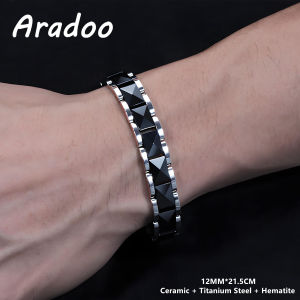 ARADOO  Pyramid Design Ceramic Titanium Steel Bracelet for Men Magnetic Hematite Bracelet Jewelry Gifts