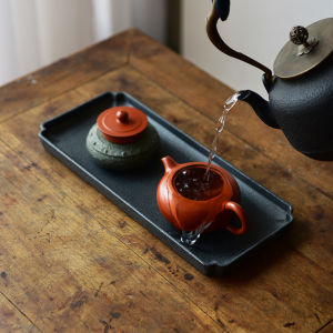 Stone Tea Tray KungFu Teaware Rectangular Black Stone Plate Saucer Antique Ornament Home Decoration Table Office Decor Teaset Tea Making Accessories