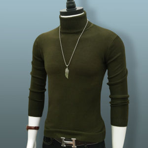 Áo Len Cổ Cao Dày Thường Ngày Cho Nam Màu Xanh Đậm Cổ Bẻ Đơn Giản Mùa Thu Đông Áo Lót Cơ Bản Chất Liệu Polyester